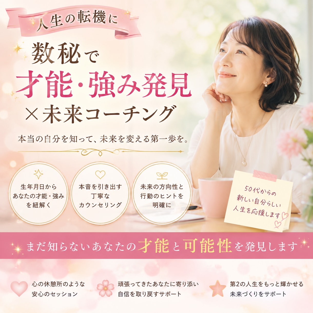 数秘で才能・強み発見×未来コーチングします あなたの魅力や可能性を見つけ、未来への一歩をサポートします イメージ1