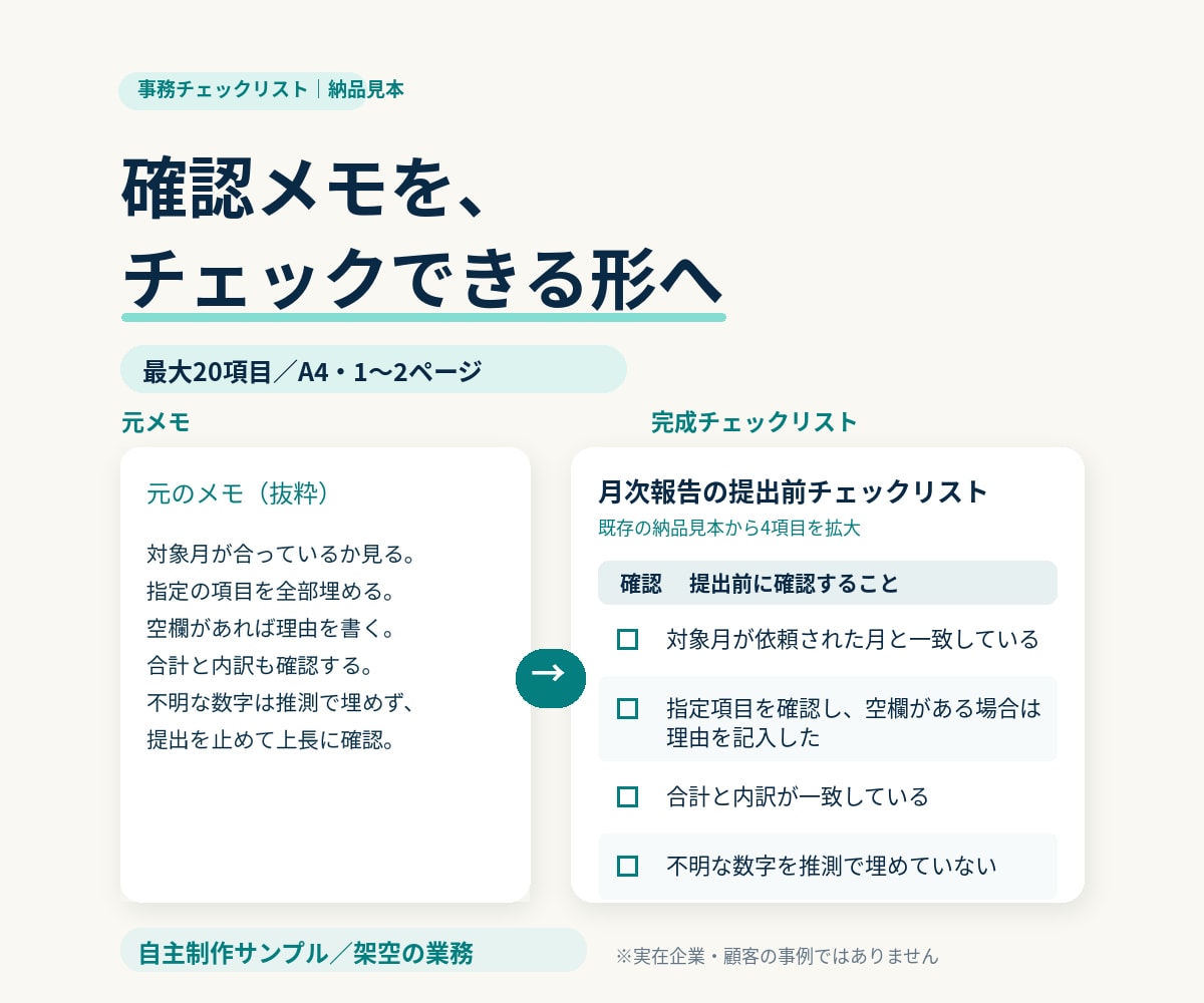 提出前の事務チェックリストを作ります 3,000円で1業務。編集できるWord＋PDF付き イメージ2