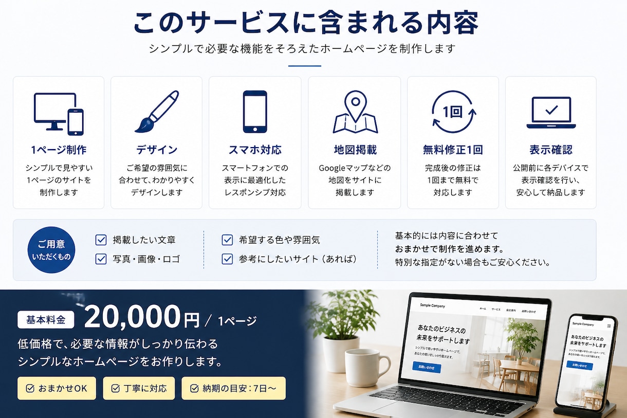 おまかせでシンプルなホームページを制作します 低価格でサクッとWebサイトが欲しい方へ イメージ2