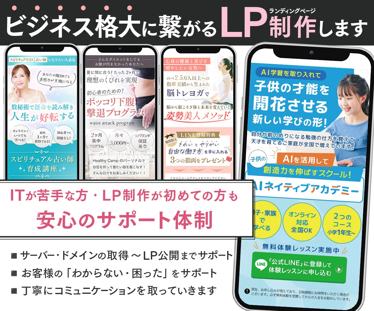リピート多数！売り上げを生みだすLP制作します 一瞬で見た人の心を掴み 『集客・売上UP』のサポートします！ イメージ1