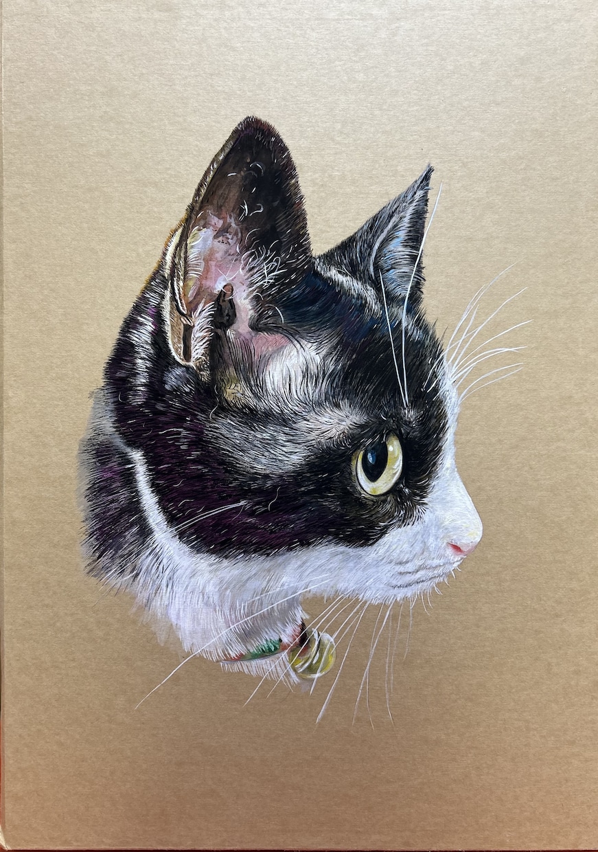 アクリル絵の具でペットの似顔絵を手描き作成します 犬・猫のクラフト紙をベースにリアルで温かみのある絵です イメージ1