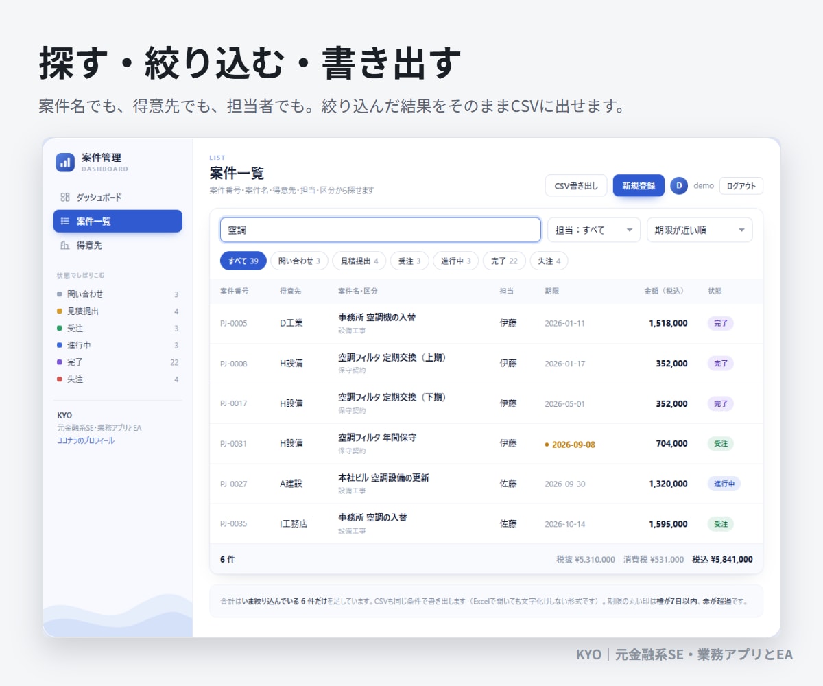 Excel・紙の業務を買い切りWebアプリにします 工事台帳・請求・シフトも｜買い切り月額0円の業務アプリ イメージ4