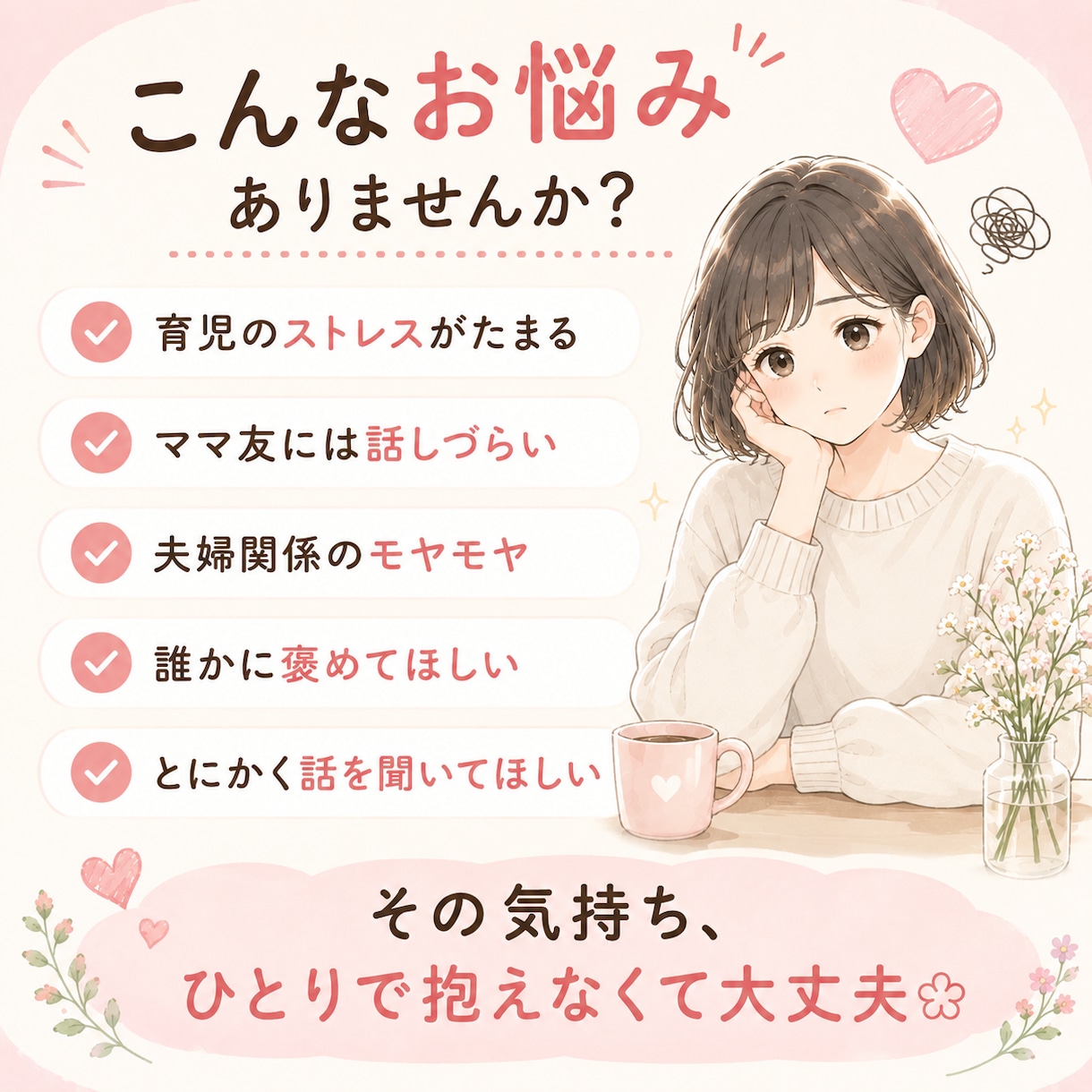 育児中ママの愚痴・モヤモヤ聞きます 同じママだから分かる。気軽に話せる場所です イメージ2