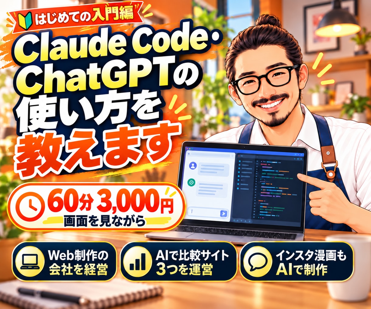 Claude Code入門・AIの使い方を教えます はじめての方向け。画面を見ながら60分で一緒に イメージ1