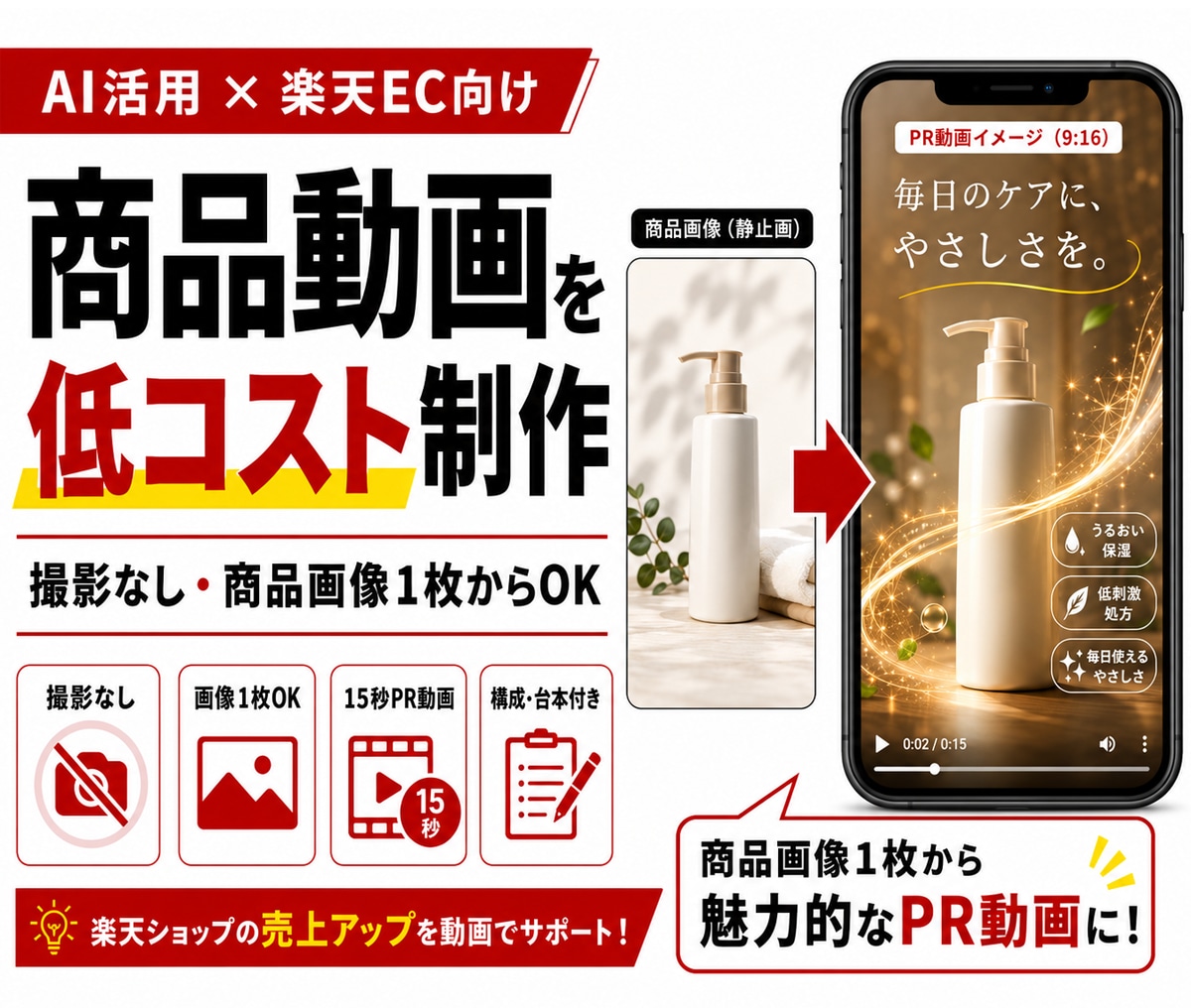 AIで商品動画を低コストで制作します 【AI×商品動画】画像1枚からEC向けのPR動画を作成 イメージ1