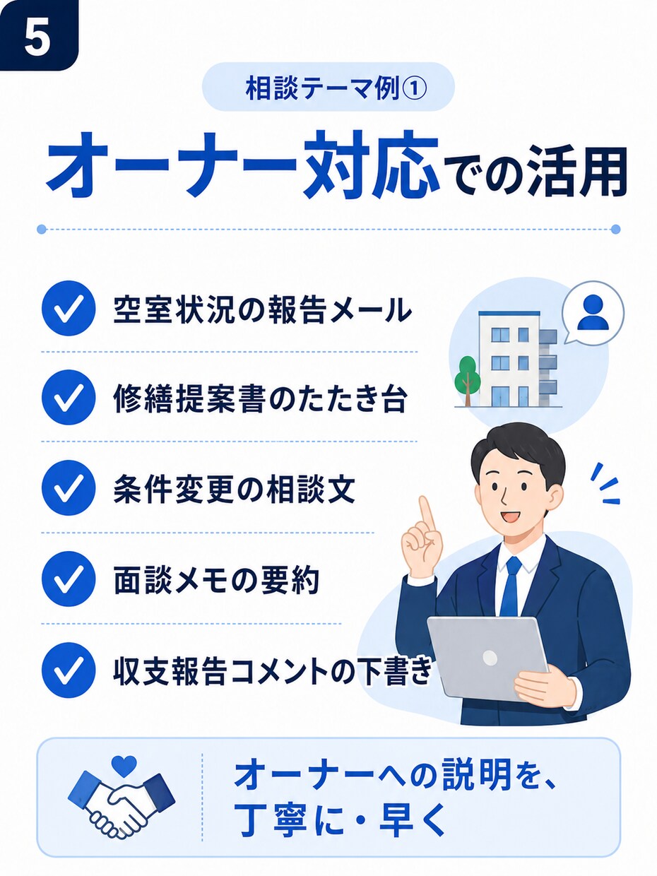 賃貸管理業務のChatGPT活用方法を考えます 日々のメール・問い合わせ、書類作成をもっと効率的に イメージ7