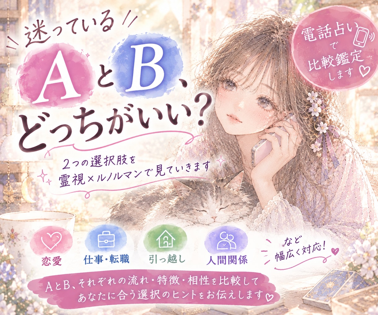 AとB、どっちがいい？2つの選択肢を比較鑑定します 恋愛・仕事・転職・引っ越しなど、なんでもOKです！ イメージ1