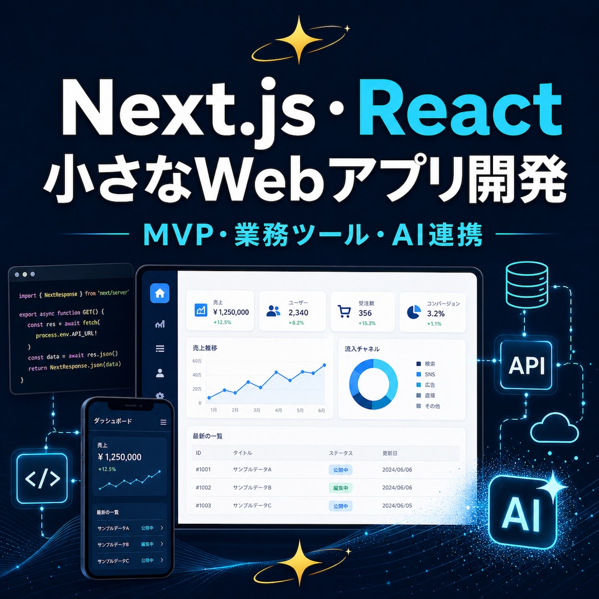 Next.jsで小さなWebアプリを作ります 業務ツール・MVP・AI連携に対応します イメージ1