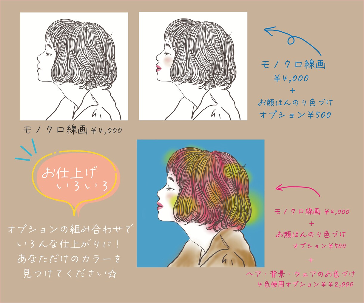 おしゃれでスタイリッシュなアイコンイラスト描きます 素敵イラスト★モノクロ・カラフルふんわり仕上げ★お任せ下さい イメージ2