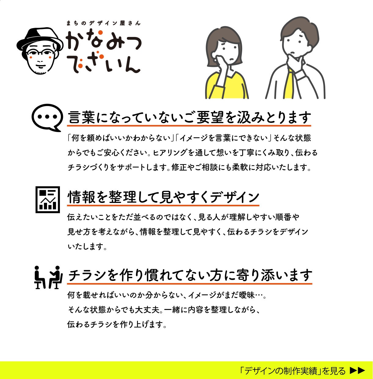 チラシを作り慣れていない方に寄り添います うまく言えなくても、大丈夫です。 イメージ2