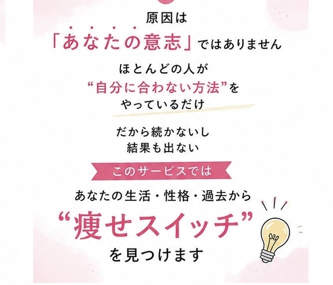 もう失敗しない！あなたの“痩せスイッチ”見つけます 人生最後のダイエット始めませんか？ イメージ3