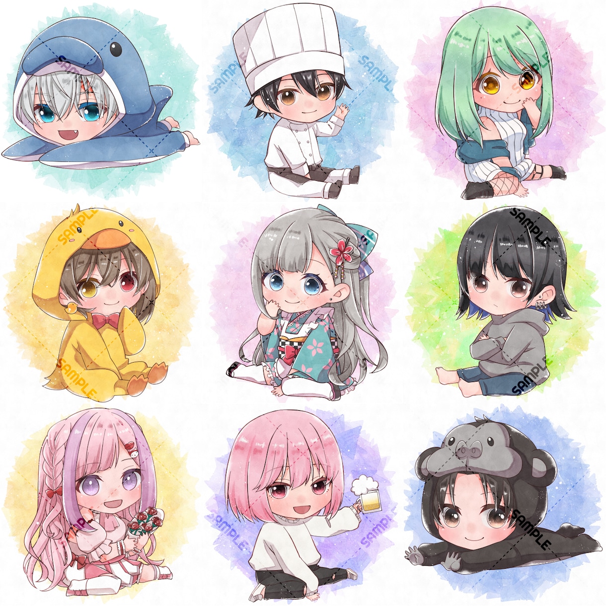 ミニかわ⭐水彩塗り風アイコンイラストお描きします ミニキャラでSNSに存在感を♪プレゼント用もOKです♡ イメージ9
