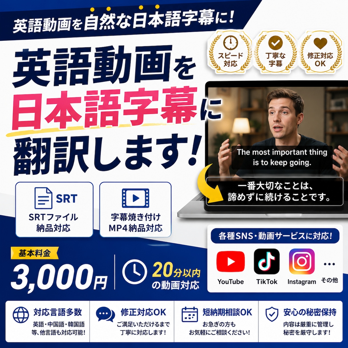 多言語動画を日本語字幕に翻訳します 多様な動画対応|SRT納品・MP4字幕焼き付け可能 イメージ1