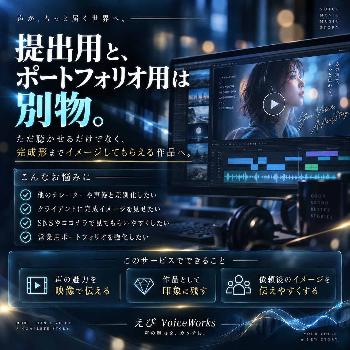 聴かせるだけ？観せるボイスサンプルを制作します 声だけじゃない。“観せる”ボイスサンプル制作 イメージ2