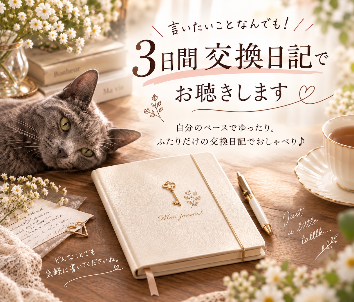 言いたいことなんでも！3日間交換日記でお聴きします 自分のペースでゆったり。ふたりだけの交換日記でおしゃべり♪ イメージ1
