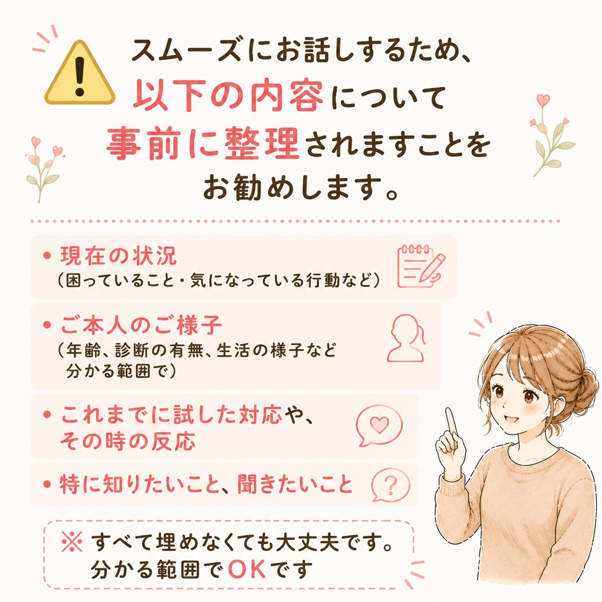認知症の関わり方を看護師が一緒に見つけます その方に合う関わり方のヒントをお伝えします イメージ3