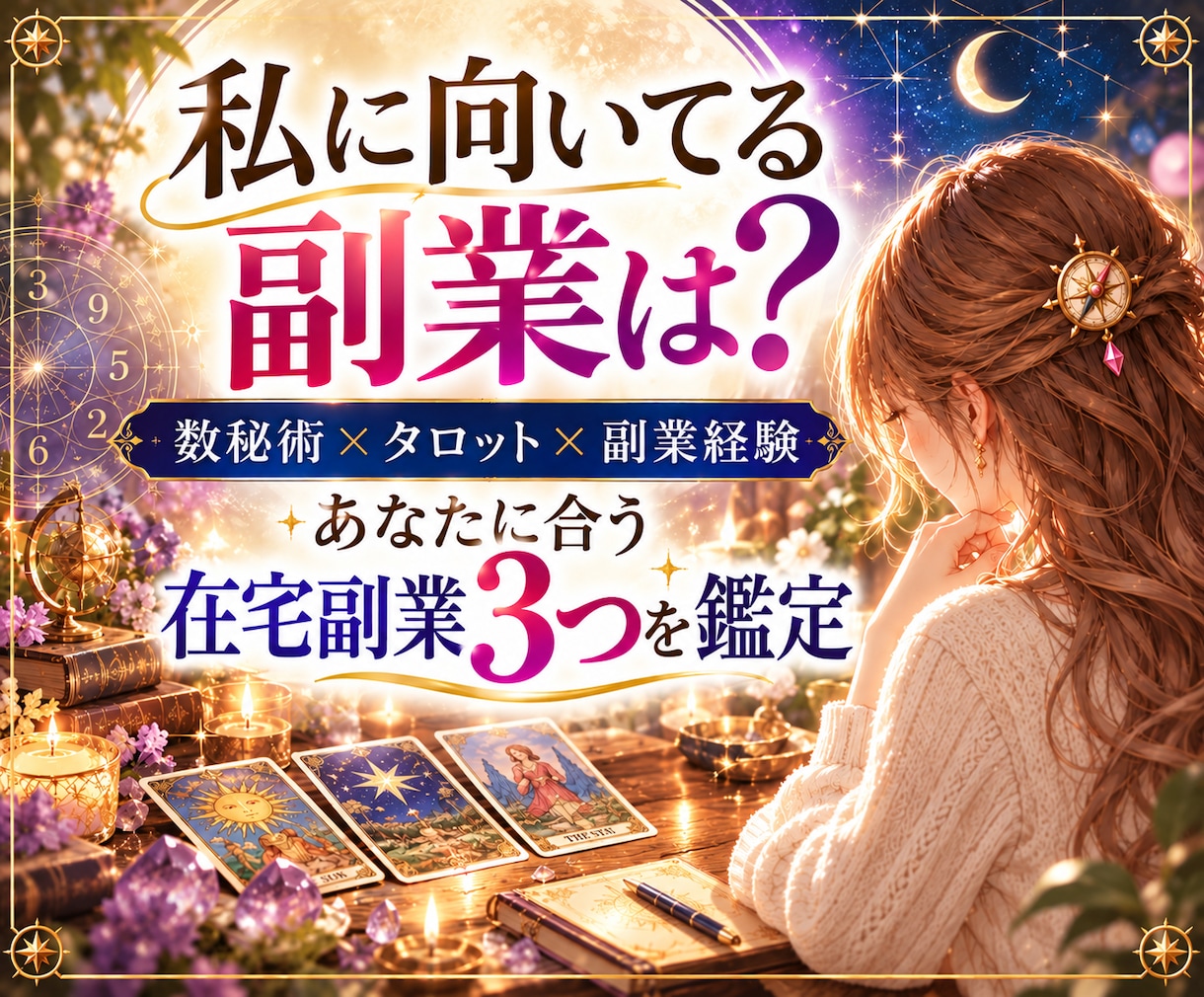 副業専門の仕事占い｜在宅副業3つを鑑定します 数秘術×タロット×副業経験｜あなたに合う副業と最初の一歩まで イメージ1