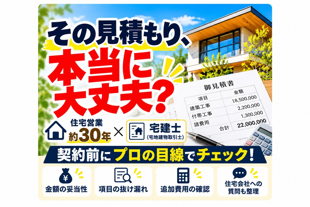 住宅会社の見積書をプロの目線で確認します 住宅営業約30年の経験で金額や内容の不安を整理します イメージ1