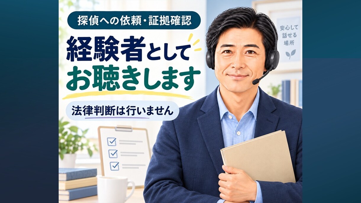 不倫された苦しみと離婚の迷いを経験者がお聴きします 疑い・証拠・離婚決断の孤独を否定せず受け止めます イメージ3