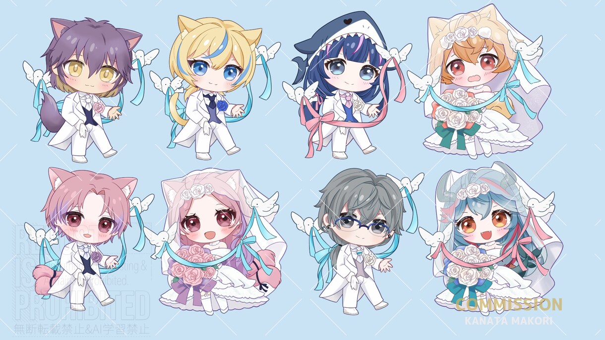 ウェディング花嫁＆花婿のSDイラスト制作します ドレス/タキシードが選べる！ジューンブライドイラスト イメージ7