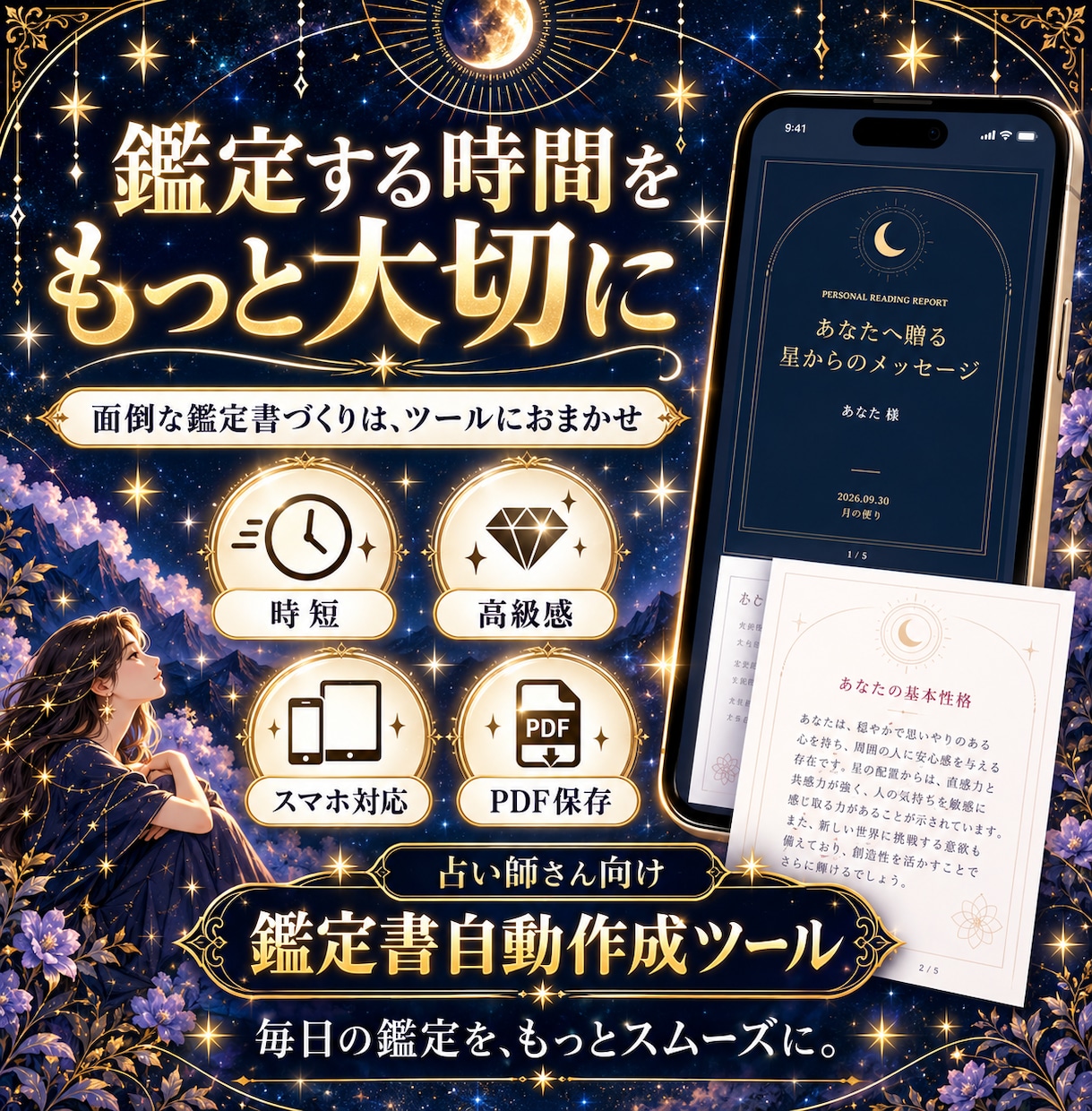 占い師様用、スマホで豪華な占い鑑定書を作成できます 文章を入れてデザインを選ぶだけ！高級感あるPDF鑑定書が完成 イメージ10