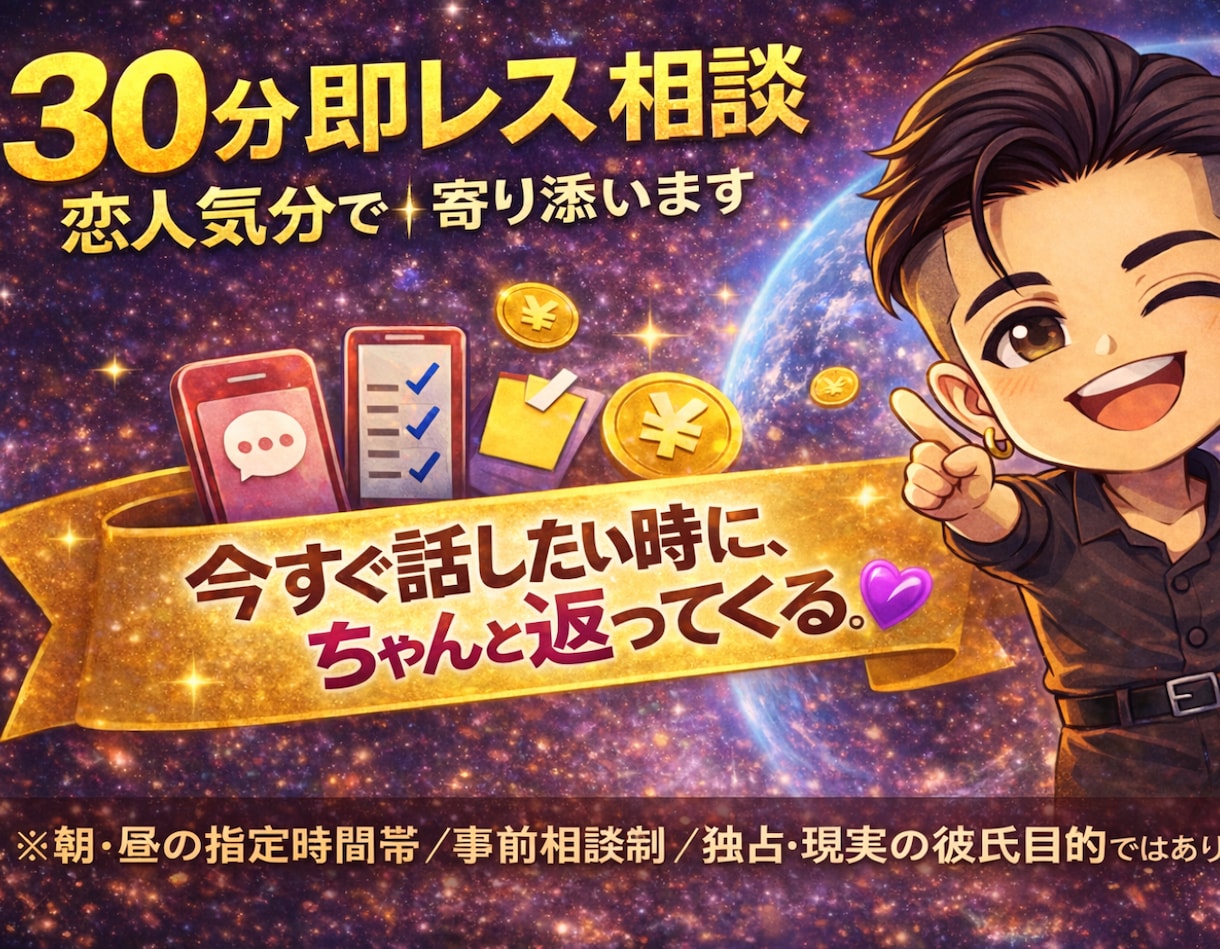 30分即レス相談｜恋人気分で寄り添います ⭐︎朝、昼限定⭐︎今すぐ話したい時に、ちゃんと返ってくる イメージ1