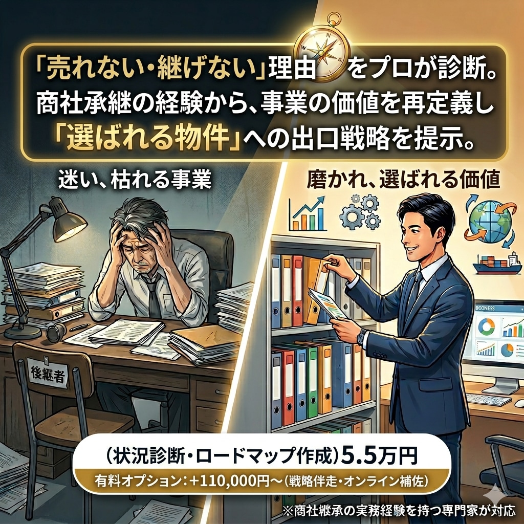 事業売却・後継者不在【セカンドオピニオン】します 「売れない・継げない」理由を「選ばれる物件」へブランディング イメージ1