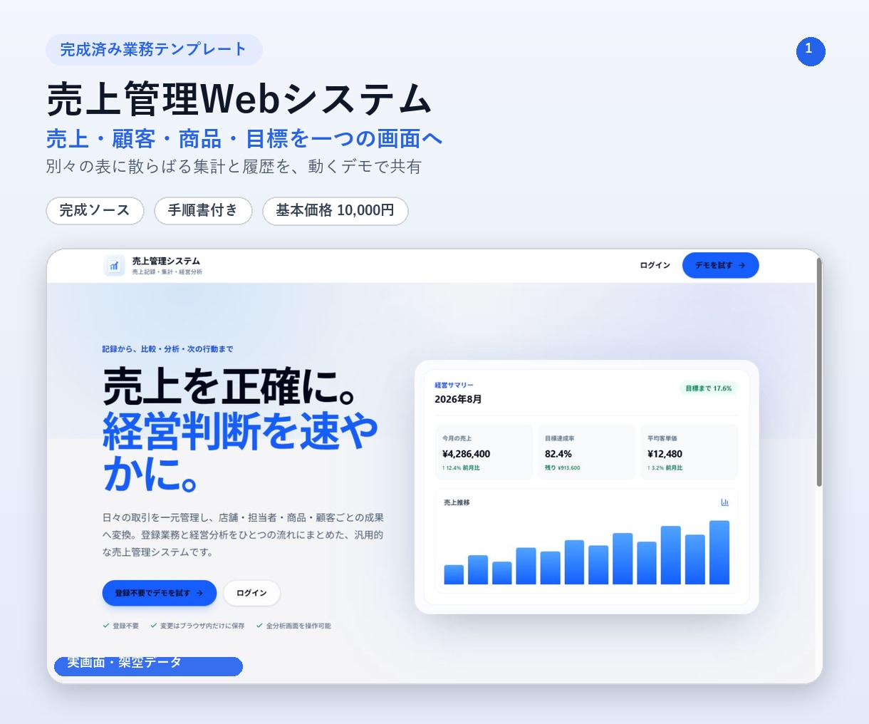 売上管理Webシステムの完成ソースを納品します 売上・顧客・商品・目標をブラウザで一元管理 イメージ1