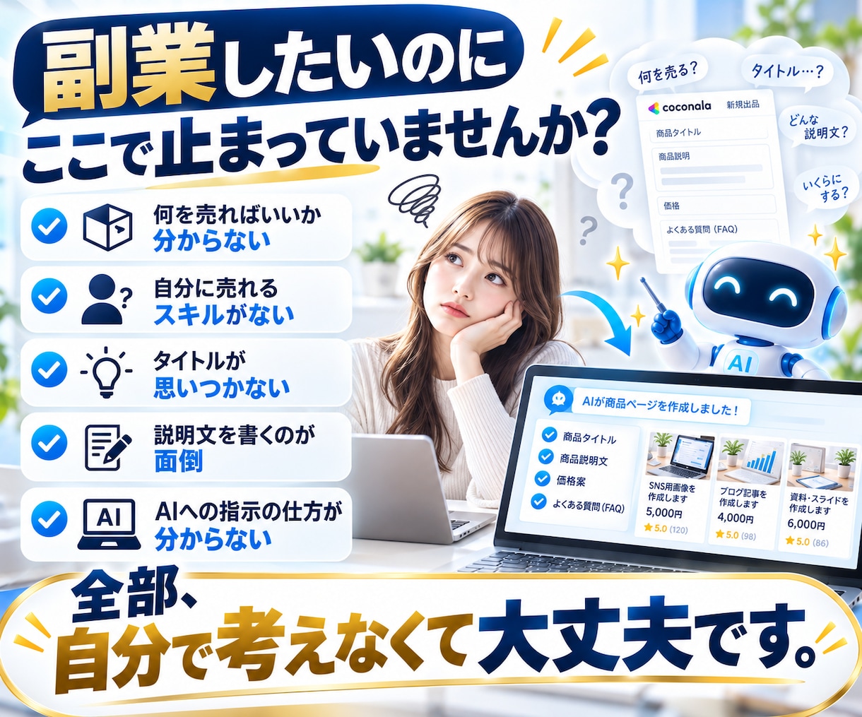 ココナラ商品を量産できるAI出品メーカーを渡します 質問に答えるだけ。タイトル・本文・価格までまとめて作れます イメージ2