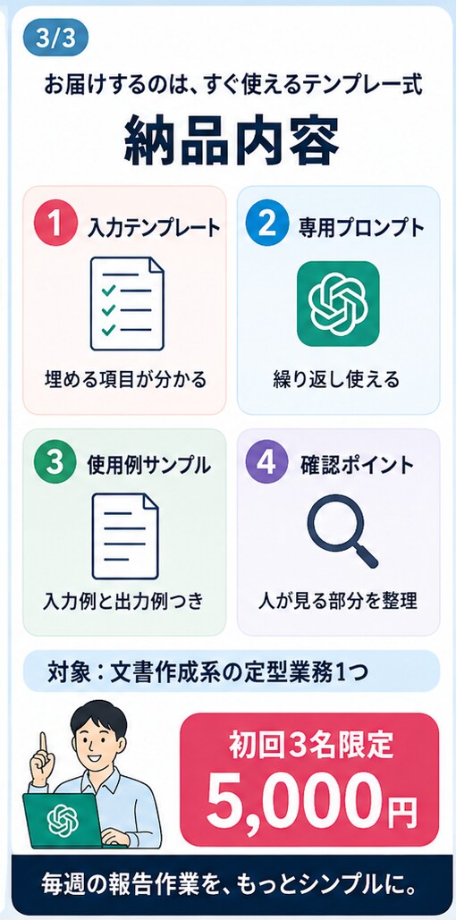 毎週の週報をChatGPTで時短します 穴埋め式で毎週の報告文作成を時短 イメージ3