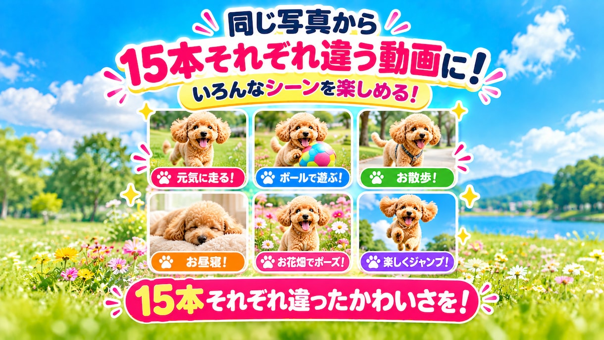 ペット写真1枚からAIリール動画15本作ります 写真1枚でOK！愛犬・愛猫がSNS動画の主役に イメージ5