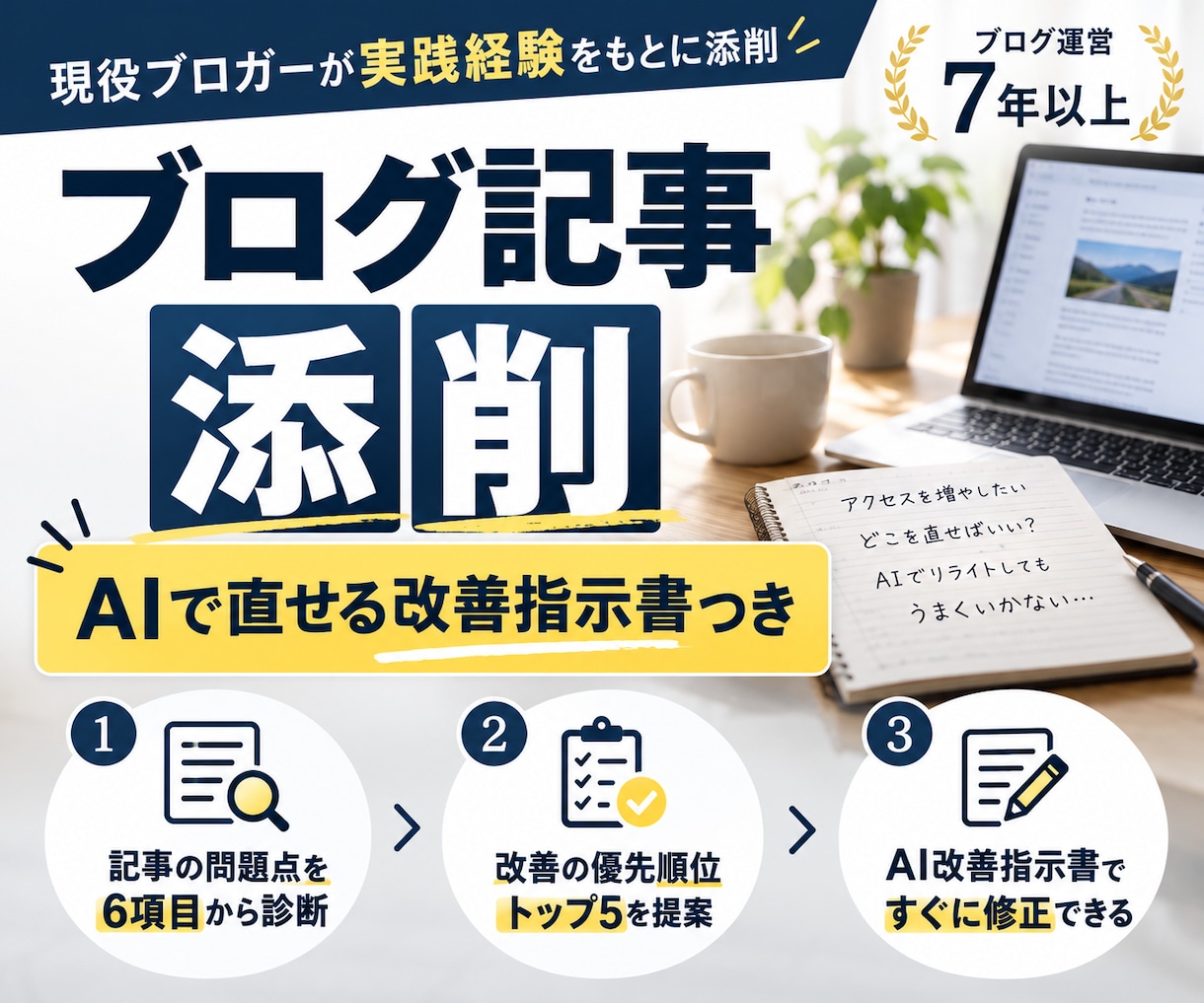 ブログ記事を添削し、AI改善指示書を作ります 直し方まで具体的に。SEOブログ向け添削 イメージ1