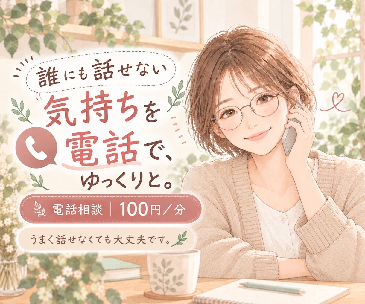誰にも話せない気持ちを電話でゆっくりお聴きします うまく話せなくても大丈夫。あなたのペースでお聴きします イメージ1