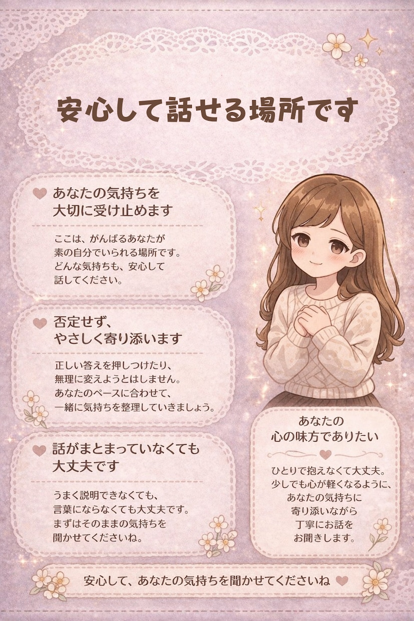 モヤモヤした気持ちを優しく整理します 話すのが苦手でも大丈夫。優しく寄り添います イメージ3