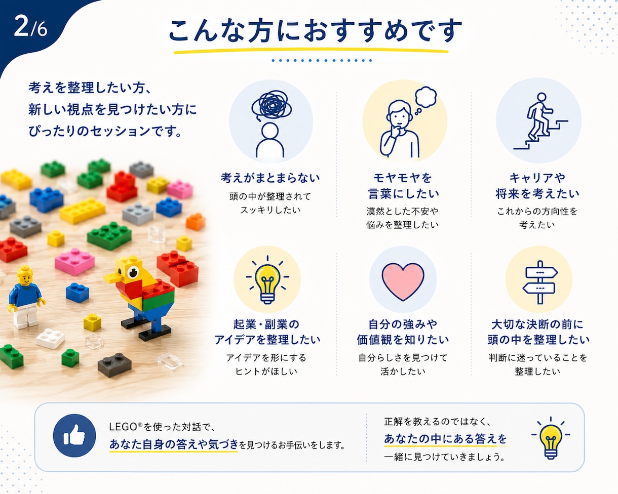 はじめての方｜レゴで思考を整理します ご自宅のレゴで、あなたの答えを見つけます イメージ2