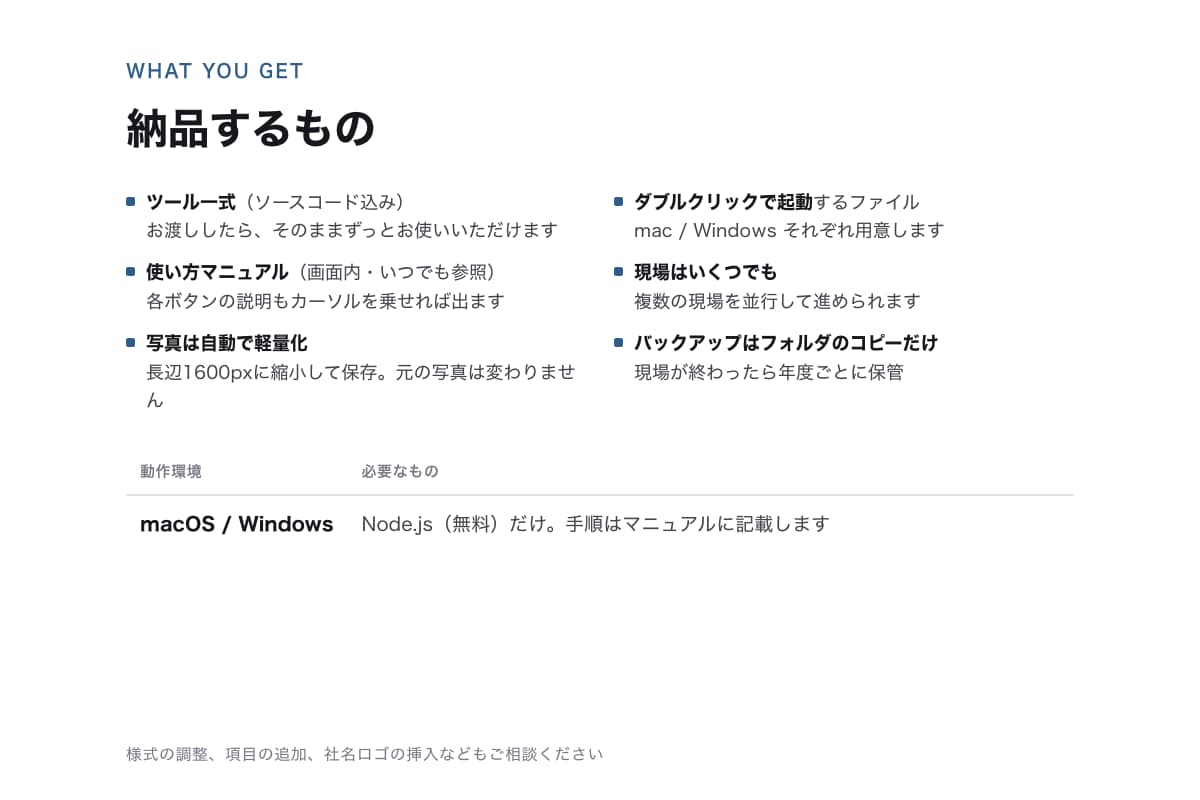 工事写真台帳を自動で作るツールを構築します ドラッグして、入れて、A4の台帳PDFへ。月額0円。 イメージ6