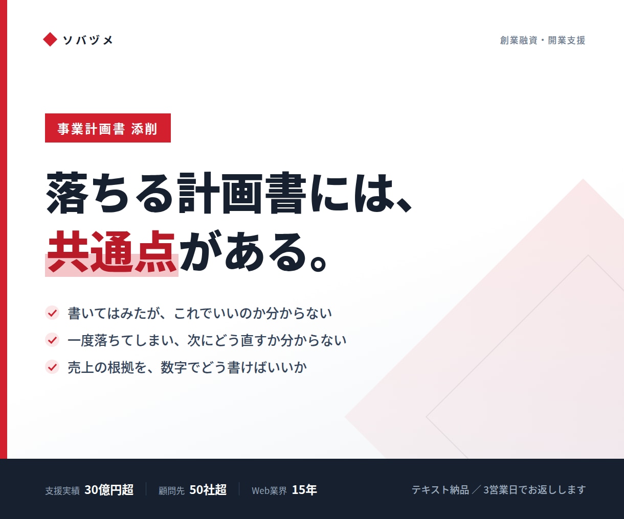 事業計画書を審査目線で添削します なぜ落ちるのか、どこを直すかを具体的に指摘 イメージ1
