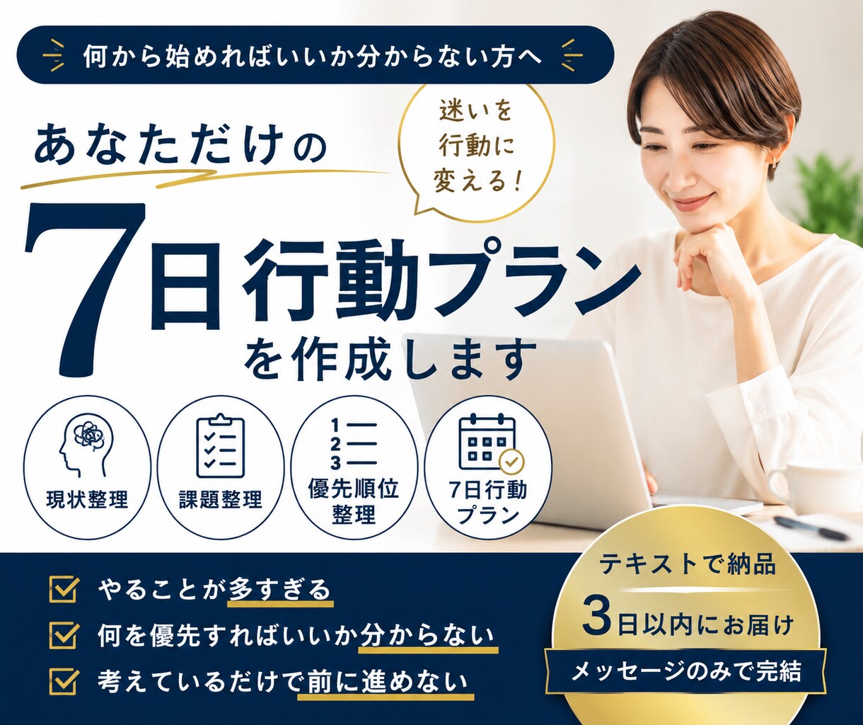 あなた専用の７日行動プランを作成します 頭の中を整理し次の7日を明確にします イメージ1