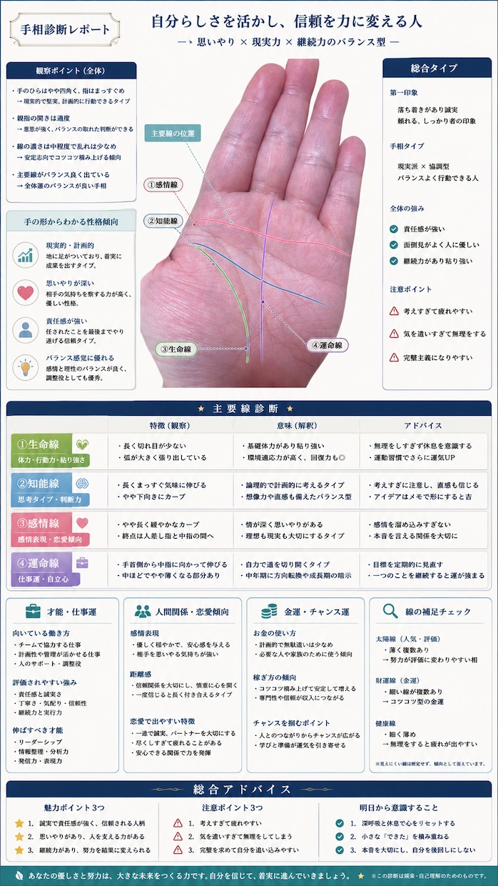 手相×性格分析で“本当の自分”を可視化します 仕事・恋愛・強みが一枚でわかる イメージ2