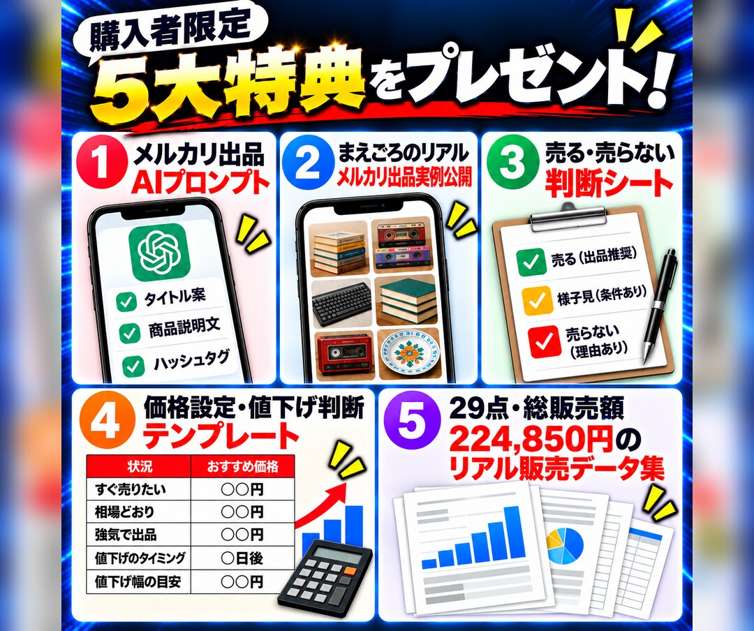 副業初心者向けメルカリ不用品販売を教えます 在宅副業で29点・総販売額224,850円の実績 イメージ7