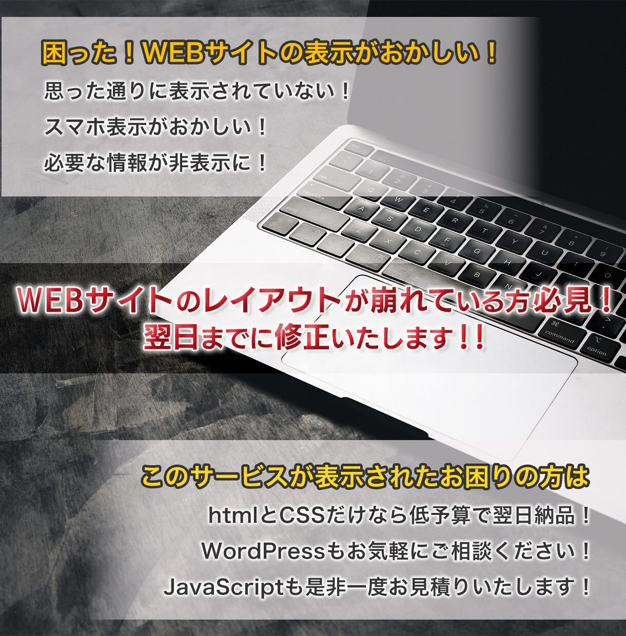 WEBサイトのエラーやレイアウト崩れ修正いたします WordPressももちろん対応可能です。 イメージ4