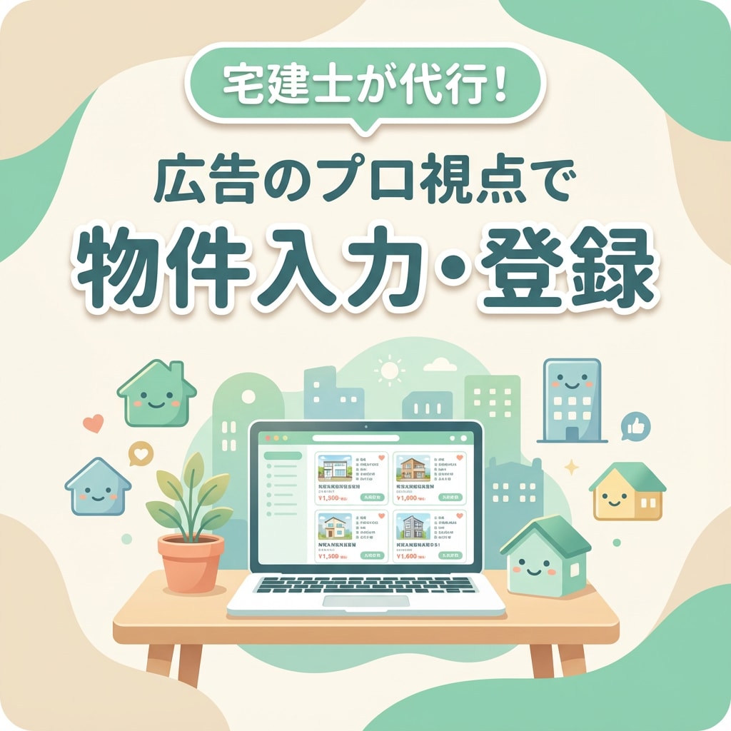 宅建士が代行！広告のプロ視点で物件入力・登録します 広告代理店5年の経験。SUUMO・レインズ等、正確に登録。 イメージ1