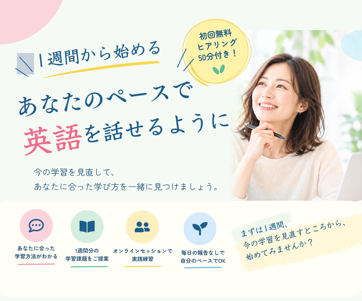 1週間からはじめる英語コーチングをします あなたのペースで英語を話せるように イメージ1