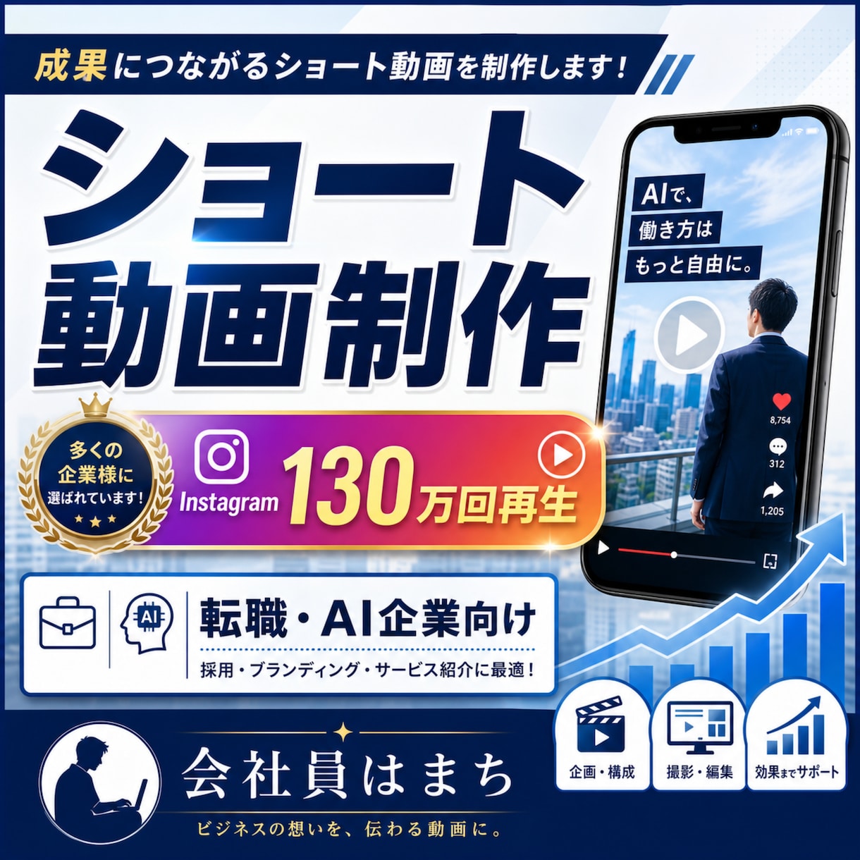 130万再生｜AI・転職向けショート動画制作します 現役クリエイターがバズる動画を企画から納品まで一括対応！ イメージ1