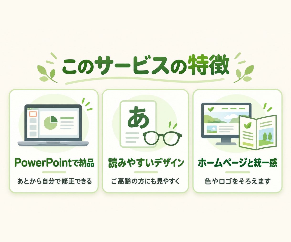 福祉・介護の三つ折りリーフレットをパワポで作ります 編集できるPowerPointで納品。自分で修正も簡単 イメージ2