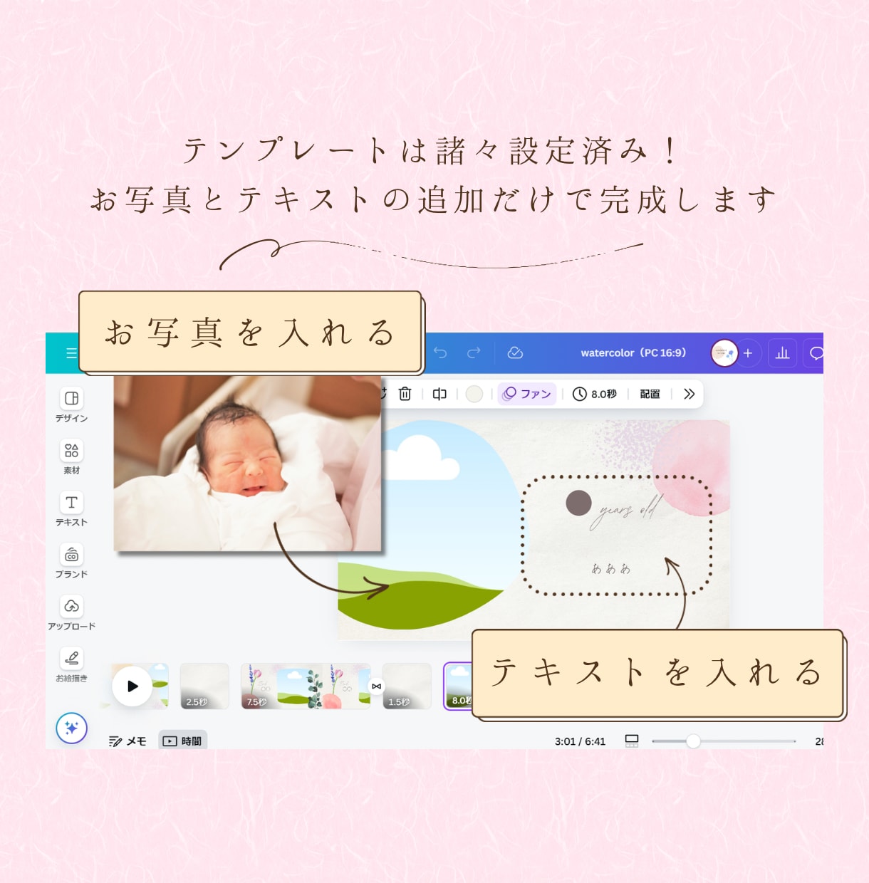水彩画✳︎プロフィールムービーのテンプレ納品します Canvaで文字と写真を挿入！ふんわりおしゃれ◎スマホOK イメージ7