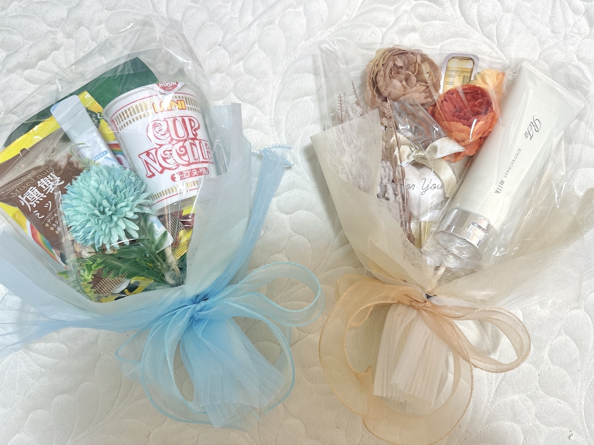 結婚式【コスメブーケ＆おつまみブーケ】作成します 結婚式、披露宴、二次会で使えるお揃いブーケ2点セット♪ イメージ3
