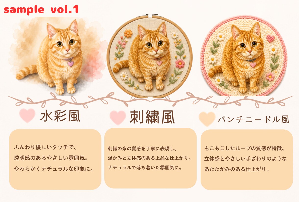 ペットの写真からかわいいLINEスタンプ作ります 水彩？刺繍風？パンチニードル風？お好きな質感を選べます イメージ3
