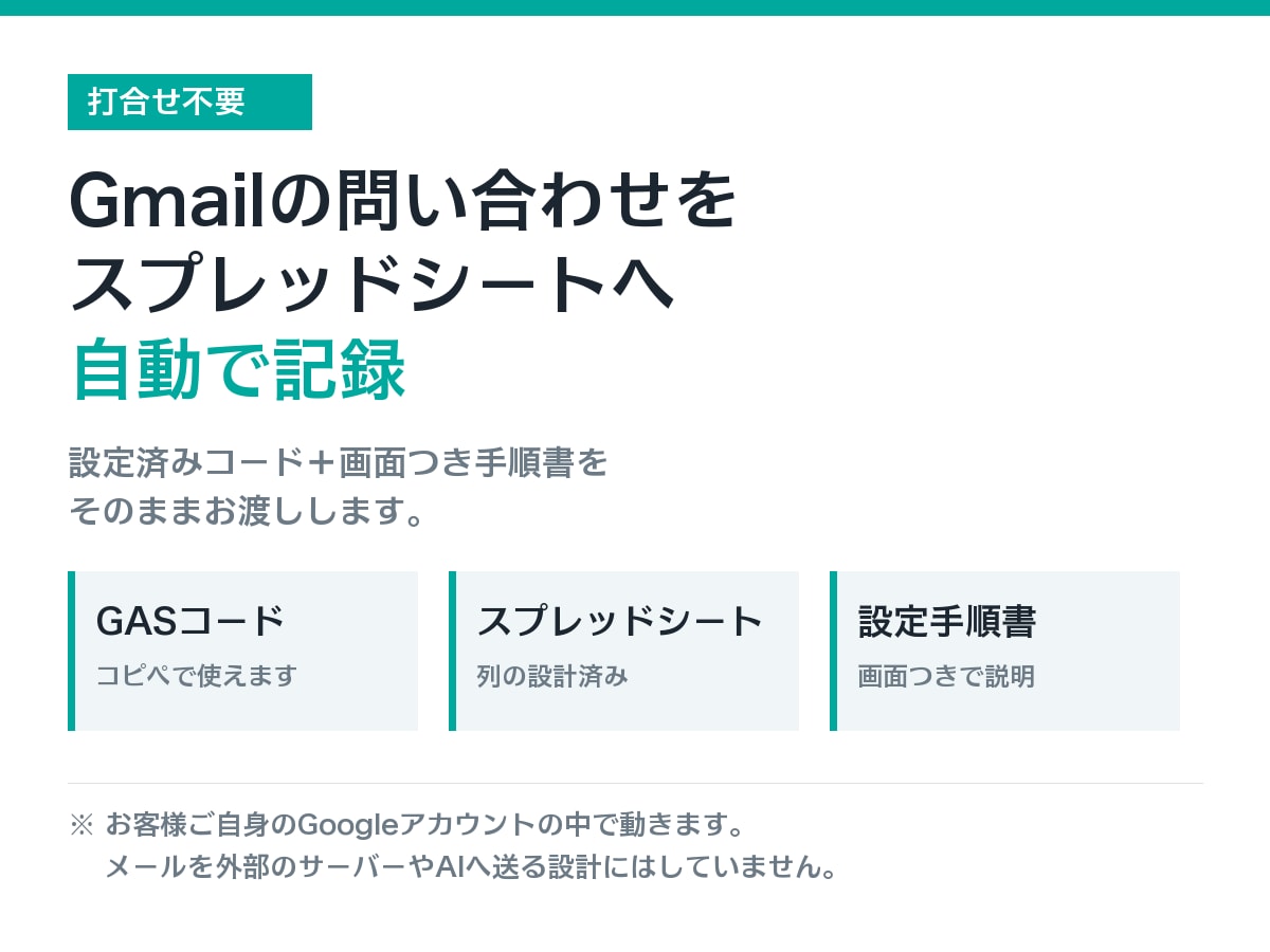 Gmail問合せをスプレッドシートに自動記録します 設定済みコードと画面つき手順書。打合せ不要です イメージ1