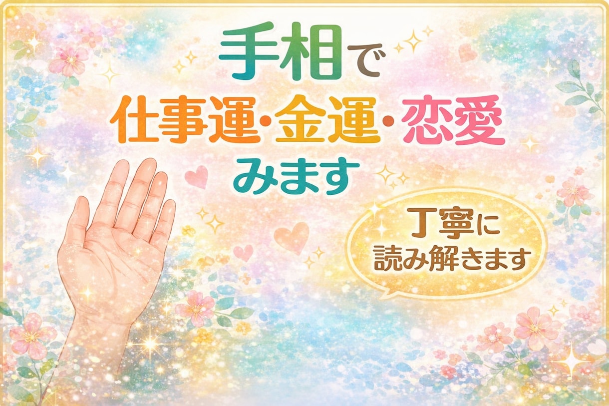 手相で仕事運・金運・恋愛傾向をやさしく読み解きます 今のあなたの状態やこれからの流れを手相から丁寧に読み解きます イメージ1
